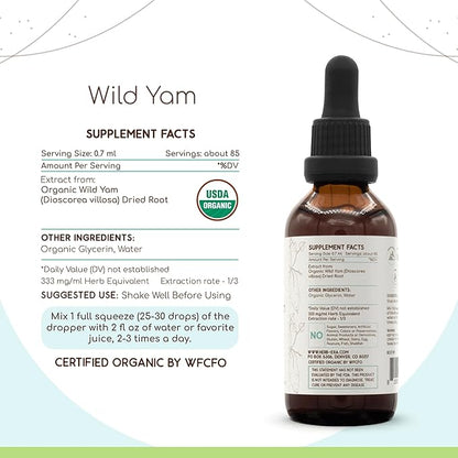 Wild Yam B60 Alcohol-Free Herbal Extract USDA Organic Tincture, Concentrated Liquid Drops Natural Wild Yam (Dioscorea Villosa) Dried Root 2 fl oz