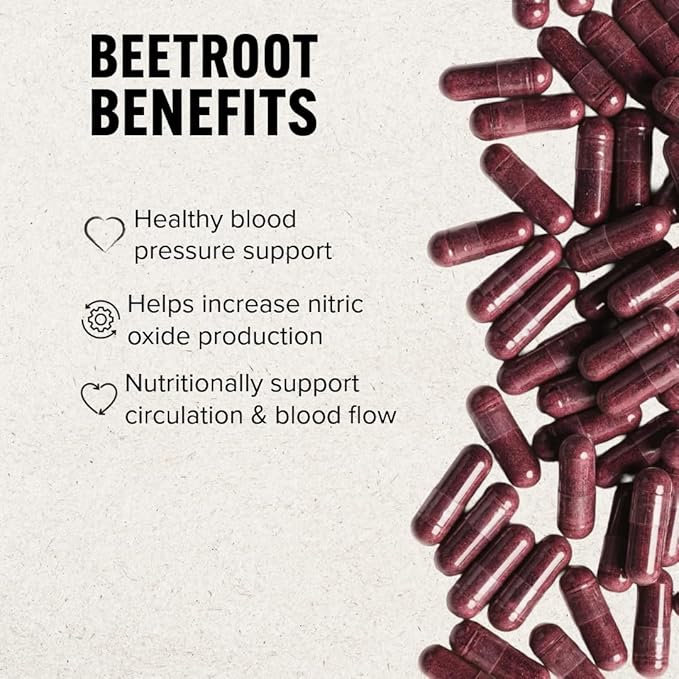 Wonder Beet Beet Root Capsules 1100mg, Standardized to 2% Nitrates, Helps Support Nitric Oxide Production, Blood Pressure, Heart Health, Contains Non-GMO Beetroot Powder and Grape Seed Extract (180)