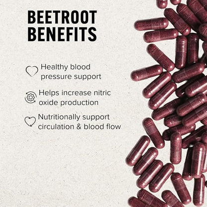 Wonder Beet Beet Root Capsules 1100mg, Standardized to 2% Nitrates, Helps Support Nitric Oxide Production, Blood Pressure, Heart Health, Contains Non-GMO Beetroot Powder and Grape Seed Extract (180)