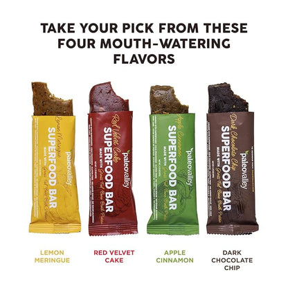 Paleovalley Superfood Bars – Dark Chocolate Chip– 10 Pack – 9g Protein per Bar – Gluten-Free, Grain-Free, Paleo, Non-GMO – On-the-Go Snack