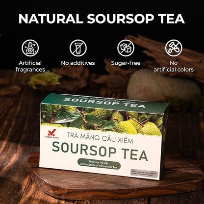VUONGMART Dried Soursop Leaf Tea, 100% Pure & Hand Pick, Organic Herbal Tea, 30 Count, Gluten Free, Dairy Free, No Sugar Added, Energy Boost & Health Support