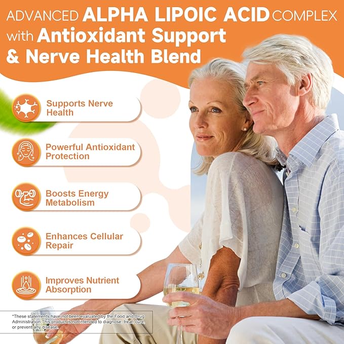 Alpha Lipoic Acid 600mg with Benfotiamine 300mg - ALA Supplement for Neuropathy Support Nerve Health & Antioxidant, Cell Energy, Metabolism and Anti-Aging, Non-GMO, Gluten Free, Vegan 120 Counts