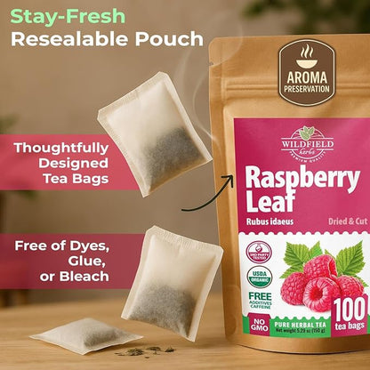100 Bags Raspberry Leaf Tea Rasberry Leaf Herbs (Rubus Idaeus Folium) - 100 Count 1.5g Bags Rasberry Leave Tea Hojas De Frambuesa