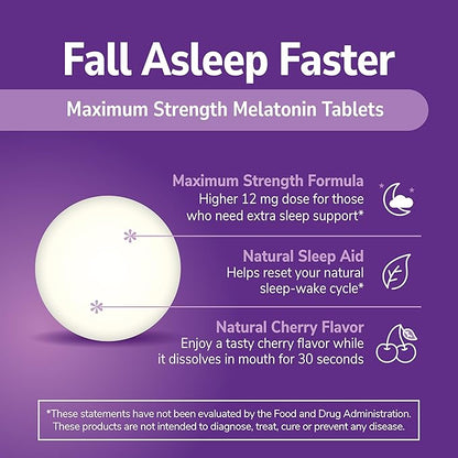 21st Century Melatonin 12 mg Quick Dissolve Max Strength Tablets, (120 Count) Sleep Aid for Adults, Cherry Flavored Sleep Supplement, Gluten-Free, No Artificial Colors or Preservatives