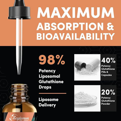 2000MG Liposomal Glutathione Liquid Drops, Ultra High Absorption, Natural Detoxification, Immune System & Skin Supprot*, L-Glutathione, Vitamin C & Hyaluronic Acid, Capsules Alternative, 16.16 OZ