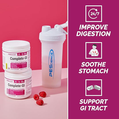 PEScience Complete-GI Gut Health Powder, Probiotics for Women and Men, Digestive Enzymes, Prebiotic Fiber, L Glutamine, Pepzin GI Zinc Carnosine, Unflavored, 30 Servings