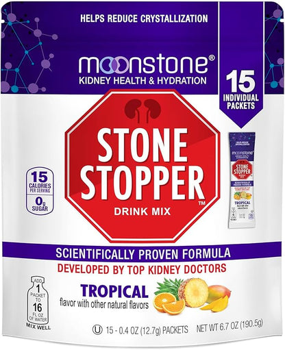 Stone Stopper Drink Mix, Tropical, Kidney Stone Prevention, Calcium Oxalate Protector, Developed by Urologists to Improve Hydration and Support Kidney Health, 15 Day Supply