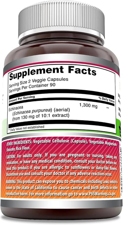 Amazing Formulas Echinacea | 1300 Mg | Veggie Capsules Supplement | Non-GMO | Gluten Free | Made in USA (2 Pack | 180 Count)