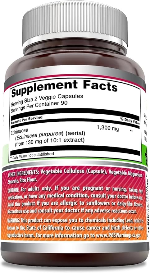Amazing Formulas Echinacea | 1300 Mg | Veggie Capsules Supplement | Non-GMO | Gluten Free | Made in USA (2 Pack | 180 Count)