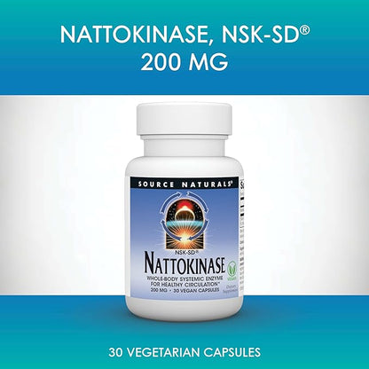 Source Naturals NSK-SD, Nattokinase, Vegetarian Friendly, Whole Body Systemic Enzyme for Healthy Circulation*, 200 mg - 30 Vegetarian Capsules