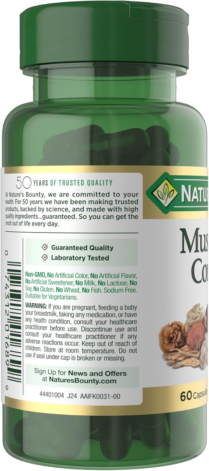 Nature's Bounty Mushroom Complex for Immune Support, Featuring Shiitake, Maitake and Reishi Mushroom – Health Supplements, 60 Capsules