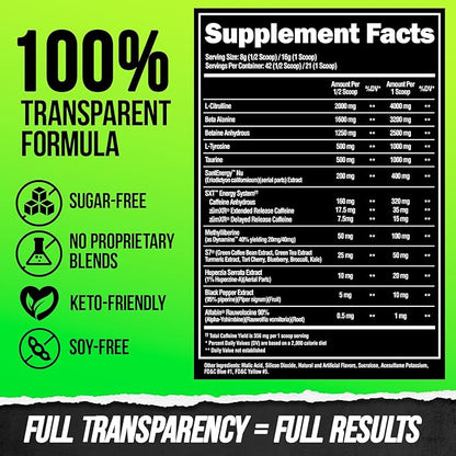 ALPHA LION Superhuman Extreme High Stim Pre Workout Powder, Beta Alanine, L-Taurine & 356mg Tri-Source Caffeine for Sustained Energy, Nitric Oxide & Citrulline for Pump (21 Servings, Sour Gummy Bear)