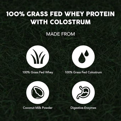 Paleovalley 100% Grassfed Whey Protein Powder with Colostrum, 13g Protein, Vanilla, Muscle Building, Immune Support, Gut Health, 30 Servings