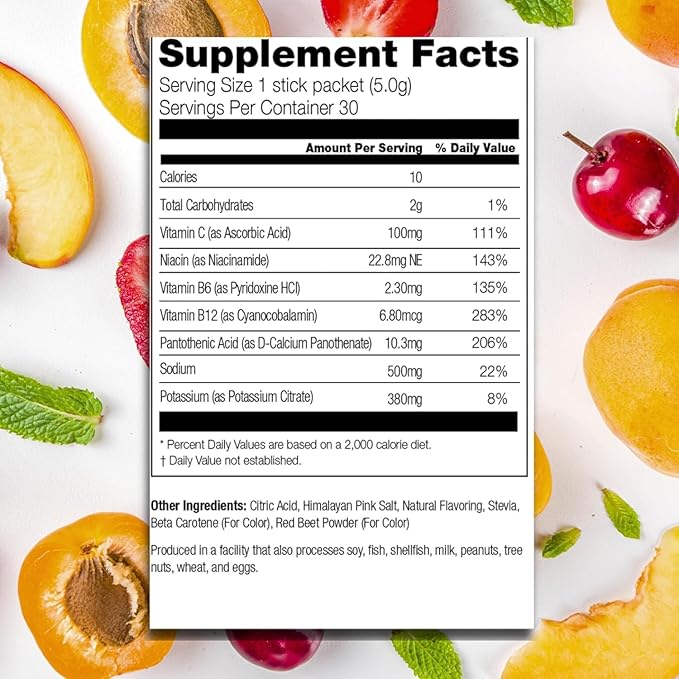 310 Hydrate Peach Mango Electrolytes Powder Packets - No Sugar Hydration Packets with Key Vitamins & Minerals - Keto Friendly - Tasty Sugar Free Electrolyte Drink - 30 Single Servings