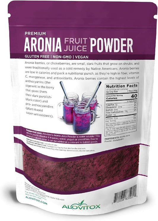 Alovitox Aronia Berry Powder | Antioxidant-Dense Juice Superfood with Dietary Fiber, Vitamins, Calcium, Iron, Boosts Immune System & Reduces Blood Pressure | RAW, Vegan, Non-GMO, Gluten-Free | 16 oz