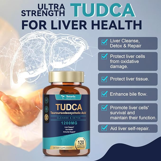 TUDCA Bile Salts 1200mg (Tauroursodeoxycholic Acid), 120 Capsules, Ultra Strength Pure TUDCA Liver Supplements, Liver and Gallbladder Cleanse & Repair, Vegan