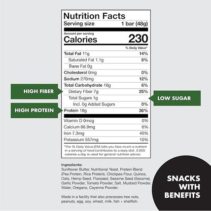 Super Team Savory + Crispy Protein Bars - Spicy Herb - 12-Count Snack Bars - High Protein (18g), High Fiber (7g), Low Sugar (1g) - Gluten Free, Nut Free, Soy Free, Vegan Plant Based Meal Replacement
