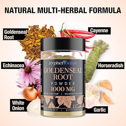 Wildcrafted Goldenseal Root Powder Supplement – 1000mg Organic Goldenseal Herbal Blend with Echinacea – Respiratory, Immune, Digestion & Skin Support – Gluten-Free – 60 Servings