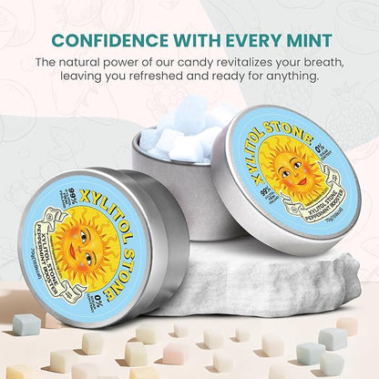 Xylitol Stone Sugar Free Candy - Vegan & Keto Friendly Unique Hard Candy - 100% Natural Flavor Candies - Gluten Free & Non-GMO Breath Freshener Low Calorie Mints - Peppermint Booster (Pack of 2)