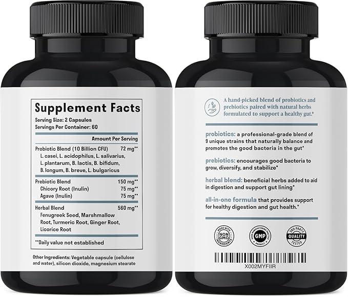 All-in-One Gut Health w/Probiotics, Prebiotics, Digestion-Supporting Herbs, and Adaptogens - Leaky Gut Repair Formula to Support Gut Lining, Aid in Digestion, and Promote Good Bacteria