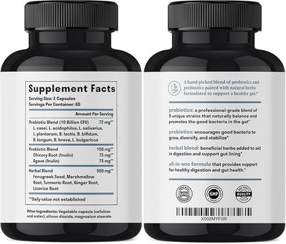 All-in-One Gut Health w/Probiotics, Prebiotics, Digestion-Supporting Herbs, and Adaptogens - Leaky Gut Repair Formula to Support Gut Lining, Aid in Digestion, and Promote Good Bacteria