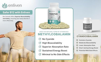 Tinnitus Relief Pills for Ringing Ears & Ear Health | Extra Strength Tinnitus Supplement with Bioflavonoids, B12 & Inositol | Supports Sleep, Focus & Auditory Clarity | 60 Caplets | 2 Daily Dose