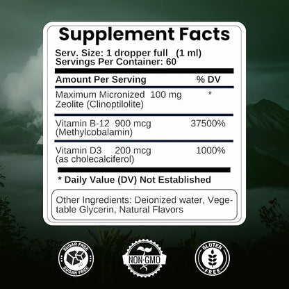 The One Healer - Zeolite Detox for Kid and Adults – Pure Zeolite Drops for Heavy Metal – Advanced Full Body Cleanse with Methyl B12 & Vitamin D3, Natural Daily Support, 60-Day Supply