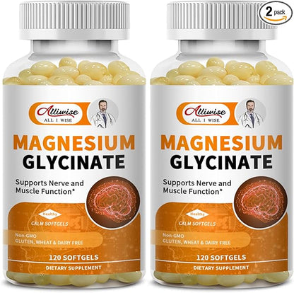 2pack Magnesium Supplement Softgels, Easy Absorption Magnesium Glycinate 400mg with Vitamin B6,D3, High Bioavailability Magnesium for Sleep & Calm Support, Nervous, Muscle & Bone Health,240count