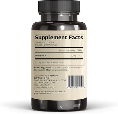 Urolithin A Supplement 500mg - Urolithin A+ for Powerful Antioxidants, Anti Aging and Mitochondrial Support, 30 Capsules