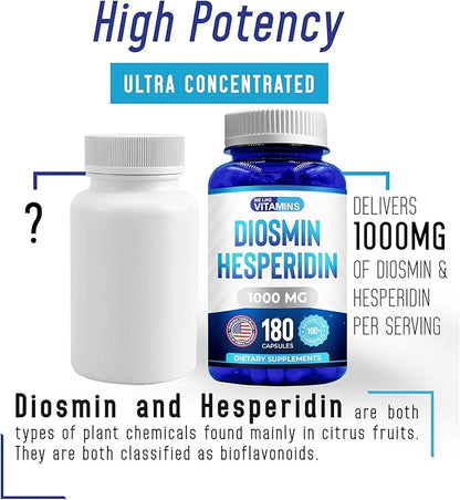 We Like Vitamins Diosmin Hesperidin 1000mg – 180 Capsules – 90 Day Supply - Diosmin and Hesperidin Supplement – Helps to Support Healthy Circulation, Veins, Capillaries, and Lymphatic Drainage