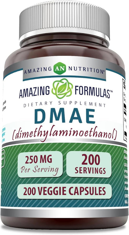Amazing Formulas DMAE Supplement | 250 Mg | Veggie Capsules | Non-GMO | Gluten-Free | Made in USA (1 Pack, 200 Count)