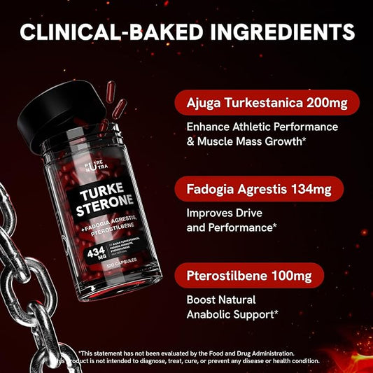Turkesterone Supplement for Men - Organic Turkesterone Supplement for Muscle Growth w/Fadogia Agrestis Pterostilbene | Complexed Turkesterone Powder | 120 Turkestrone Vegan Capsules 2 Packs