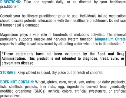 XYMOGEN Magnesium Citrate Capsules - Vegan Magnesium Supplement for Women + Men - Regularity, Muscle, Bone + Heart Health Supplements (120 Capsules)