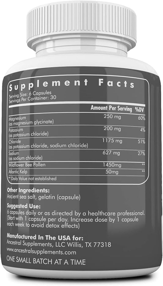 Ancestral Supplements Minerals & Electrolytes with Magnesium, Potassium, Sodium, Supports Optimal Hydration, Immune Health, Athletic Performance, Digestion, and Remineralization, 180 Capsules