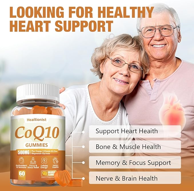 2 Pack 500MG Coq10 Gummies - 3X Better Absorption, Plus Omega-3, Magnesium, Vitamin B3 & Zinc - Coenzyme Q10 Supplements for Heart Health, Cellular Energy & Antioxidant, Vegan, 120 Counts