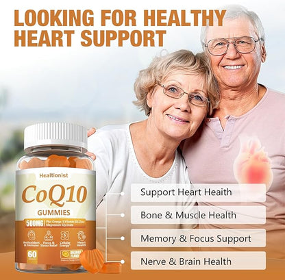 2 Pack 500MG Coq10 Gummies - 3X Better Absorption, Plus Omega-3, Magnesium, Vitamin B3 & Zinc - Coenzyme Q10 Supplements for Heart Health, Cellular Energy & Antioxidant, Vegan, 120 Counts