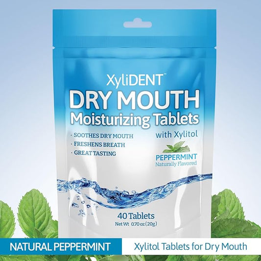 Nature's Stance XyliDENT Xylitol Tablets for Dry Mouth Relief - Stimulates Saliva, Freshens Breath, Reduces Acid Production, Fast Acting Relief, 40 Count (Peppermint)