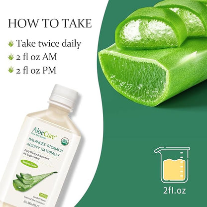 AloeCure USDA Organic Aloe Vera Juice Made Within 12 Hrs of Harvest - Pure Aloe Juice Natural Digestive Supplement to Support Digestion, Immune System and Balanced Stomach Acidity, 500ml Bottle