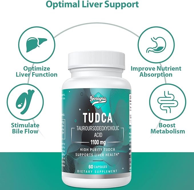 TUDCA 1100mg-Liver Support Supplement for Detox Cleanse, Water-Soluble Bile Salts with Strong Bitter Taste, 120 Vegan Capsules,Non-GMO,Gluten-Free