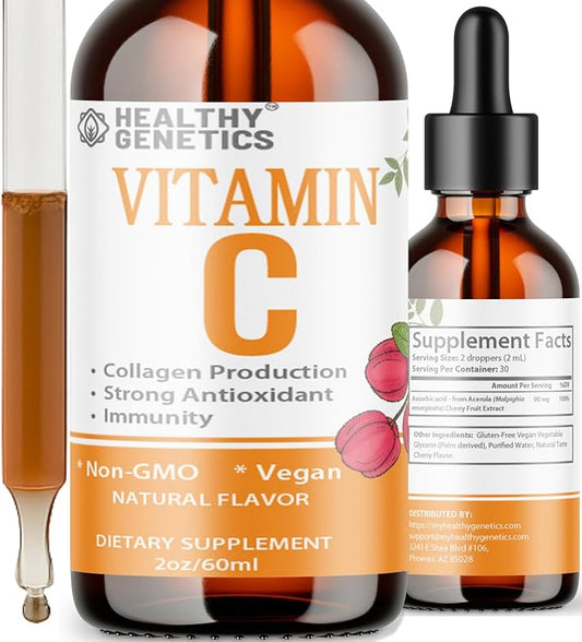 Vitamin C Supplement | Liquid Vitamin C Liquid Drops for Adults & Kids | Acerola Cherry | Immune Support Supplement | Antioxidant | Skin | Vegan | Non-GMO | Gluten Free | 2 Fl