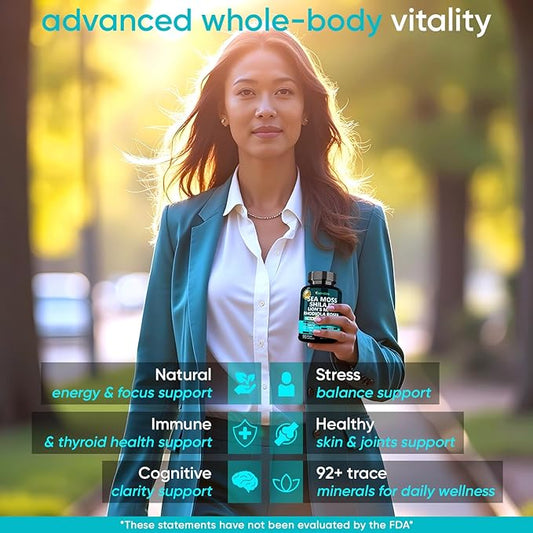 Adndale Sea Moss Capsules with Lion's Mane, Rhodiola Rosea, Shilajit for Women and Men Energy, Focus, Immune Support - 90 Count