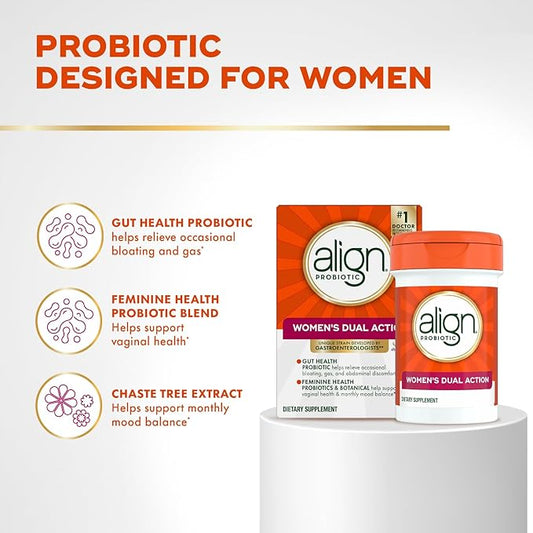 Align Probiotic, Women's Dual Action, Probiotics for Women, Multi-Strain Probiotic with Chaste Tree, Supports Feminine Health*, Relieves Occasional Bloating, Gas, Abdominal Discomfort*, 42 Capsules