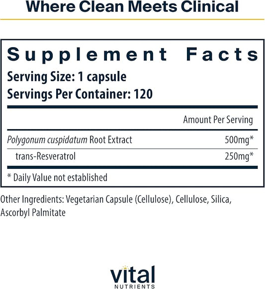 Vital Nutrients Resveratrol | Ultra High Potency Antioxidant | Trans Resveratrol for Cardiovascular and Cell Health Support* | Vegan Supplement | Gluten, Dairy and Soy Free | Non-GMO | 120 Capsules