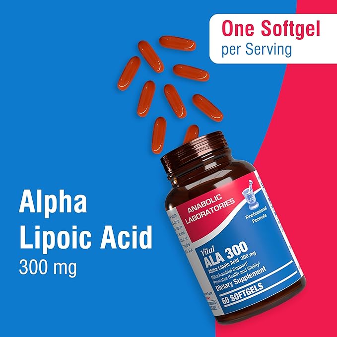 Alpha Lipoic Acid 300mg - Clinical Formula ALA Supplement for Liver Eye Brain Mitochondria Energy Antioxidant & Nerve Support - Non-GMO Soy Free & Easy to Swallow Softgels - 60 Servings