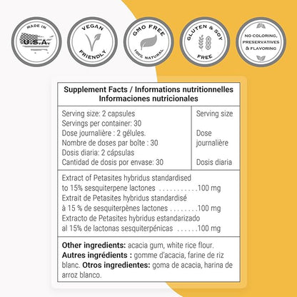 Supersmart - Butterbur Extract (High Potency) - 15% Sesquiterpenes - Natural Herb Supplement | Non-GMO & Gluten Free - 60 Vegetarian Capsules