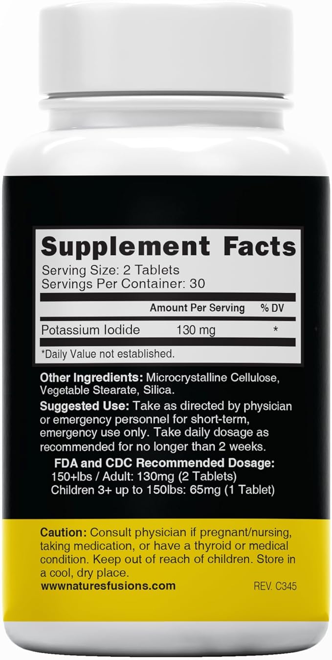 Nature's Fusions Potassium Iodide Tablets, Pack of 5-130mg - 300 Tablets EXP 10/2032 - YODO Naciente - KI Pills - Yoduro de Potasio