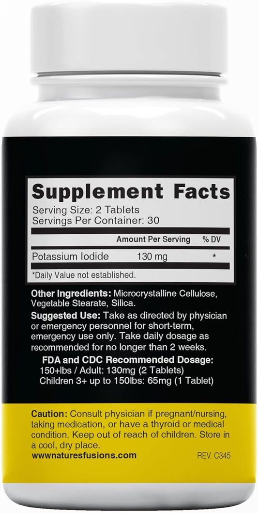 Nature's Fusions Potassium Iodide Tablets (Pack of 2) 130mg - 120 Tablets EXP 10/2032 - YODO Naciente - KI Pills - Yoduro de Potasio