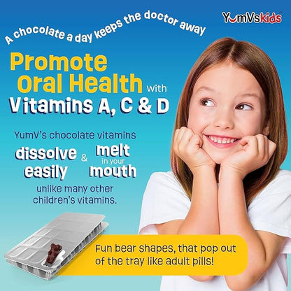 YUM-V'S - Kids Multivitamin Chewable Chocolate Bears - Multivitamin for Kids Supplement - 16 Vitamins & Minerals - Vitamins Including D, Zinc, C, B Complex & More, 60 Count (Pack of 2)