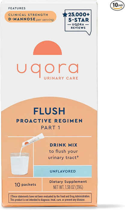 Uqora Flush - Urinary Tract* with D-Mannose, Vitamin C, Vitamin B6, Potassium, Magnesium & Calcium - Gluten-Free & Vegan - Unflavored - 10 Packets (1 Pack)