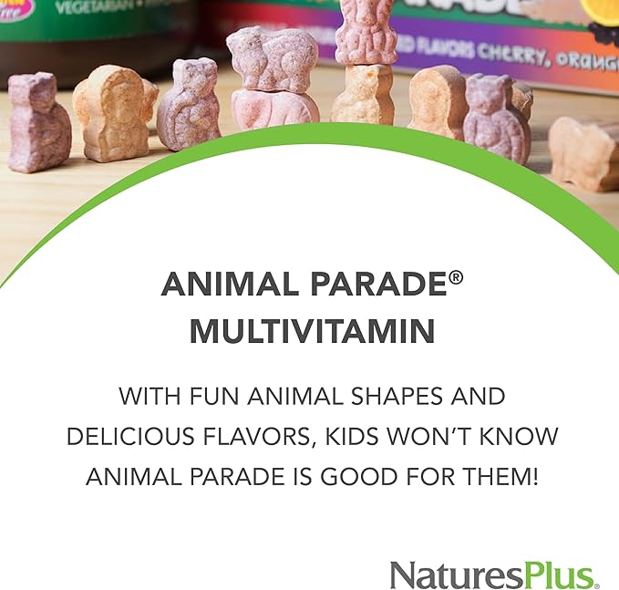 Natures Plus Animal Parade Children's Chewable Multivitamin - 180 Animal-Shaped Tablets, Pack of 2 - Natural Assorted Flavors - Vegan, Gluten Free - 180 Total Servings
